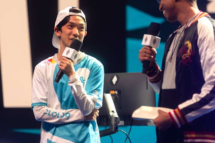 Robert "Blaber" Huang of Cloud9 is interviewed after competing during week 3 of the 2023 LCS Spring Split at the Riot Games Arena on February 9, 2023. (Photo by Robert Paul/Riot Games)